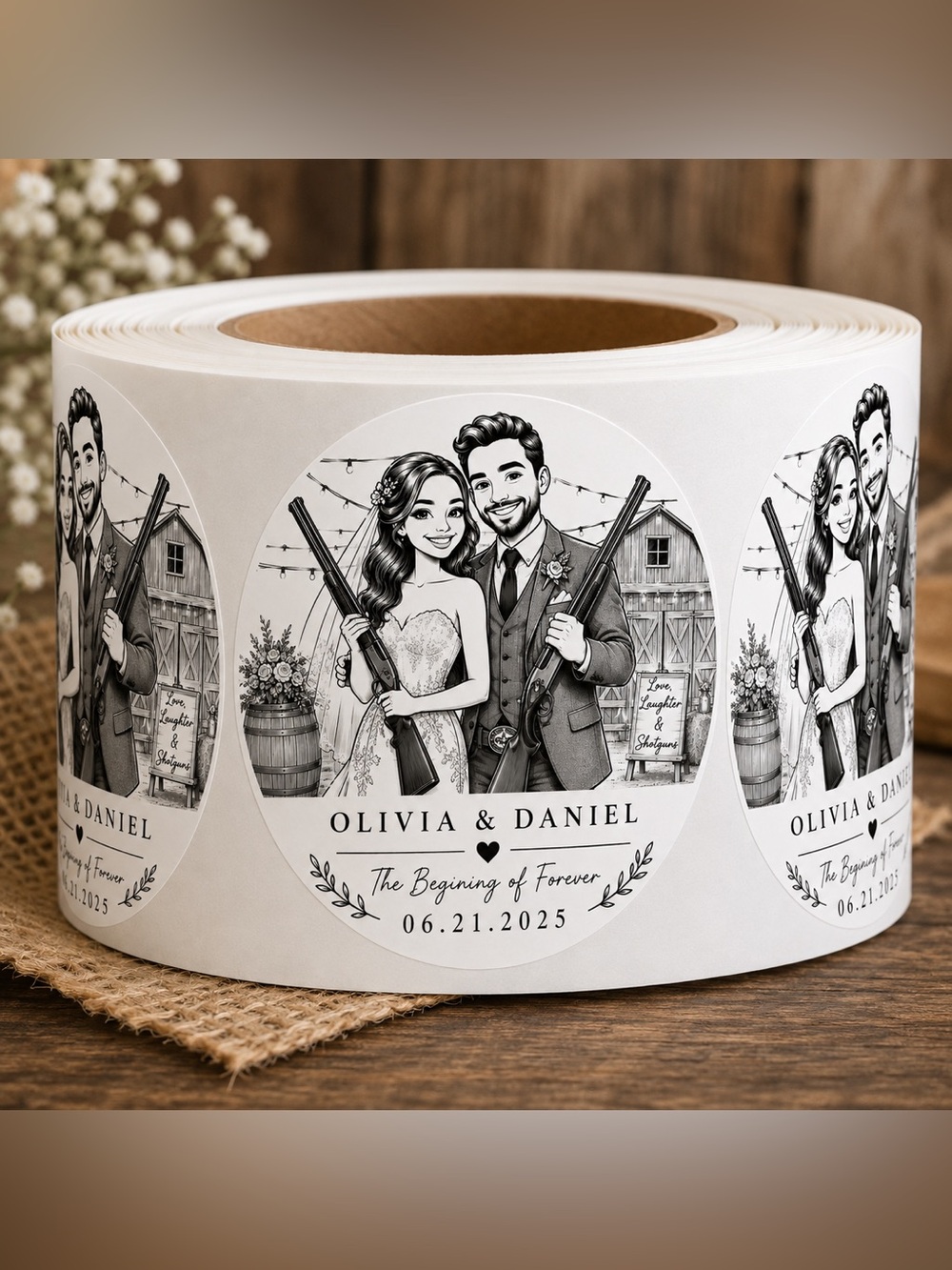 500 Custom Wedding Caricature Stickers Bride Groom Favor Labels